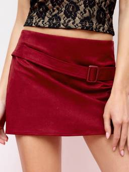 Cider - Suede Women's Low Rise Belted A-Line Mini Skirt Wine