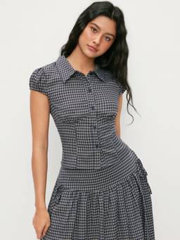 Cider - Gingham Women's Ruched Low Rise Skirt Set Blue