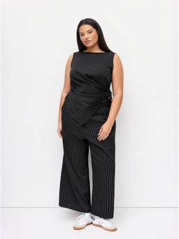 Cider - Striped Women's Boat Neck Wrap Knot Pant Set Black
