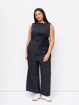 Cider - Striped Women's Wrap Knotted Pant Set Navy Blue