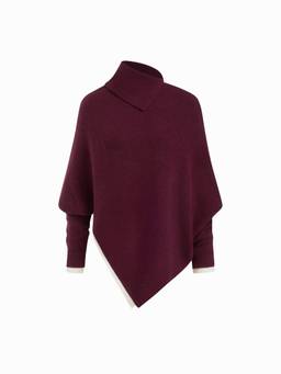 Cider - Two Tone Women's Asymmetrical Neck Oversized Knit Top Burgundy
