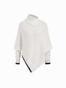 Cider - Two Tone Women's Asymmetrical Neck Batwing Sleeve Top White