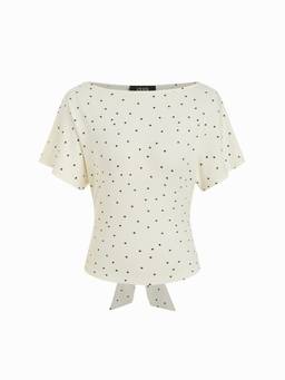 Cider - Polka Dot Women Boat Neck Batwing Sleeve Oversized Top Cream