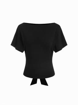 Cider - Boat Neck Women Batwing Sleeve Oversized Top Black