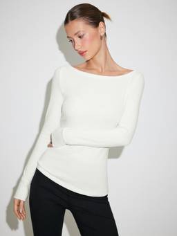 Cider - Recycled Cotton-Blend Women’s Boat Neck Full Sleeve Top White