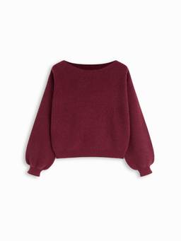 Cider - Knit Women's Oversized Boat Neck Long Sleeve Top Burgundy