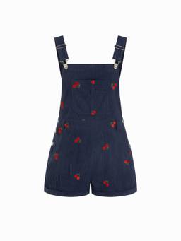 Cider - Corduroy Women's Cherry Embroidered Buckle Playsuit Navy Blue
