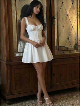 Cider - Satin Sculptural Women's Sweetheart Ruched Lace-Up Mini Dress White
