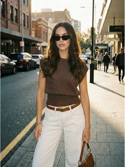 Cider - Knit Women's Hollow Out Boat Neck Top Brown