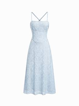 Cider - Jacquard Floral Women's Tie-Back A-Line Maxi Dress Blue