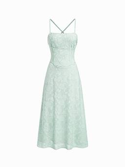 Cider - Jacquard Floral Women's Tie-Back A-Line Maxi Dress Green