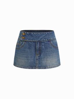 Cider - Washed Denim Women Low Rise A-Line Mini Skort Indigo
