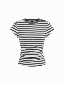 Cider - Cotton Blend Women's Ruched Crew Neck T-Shirt Grey