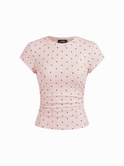 Cider - Cotton Blend Women's Ruched Short Sleeve Crew Neck T-Shirt Pink