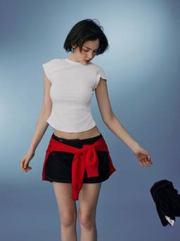 Cider - Cotton Blend Women's Ruched Crew Neck T-Shirt White