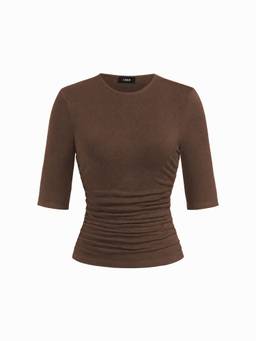 Cider - Ruched Women's Mid Sleeve Tee Brown