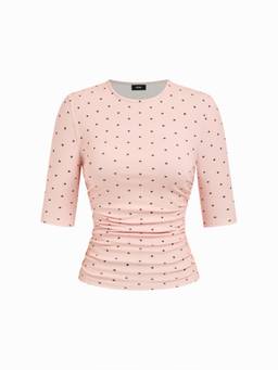 Cider - Women's Ruched Mid Sleeve Tee Pink