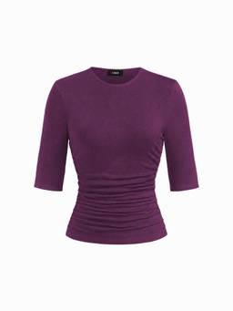 Cider - Ruched Women's Mid Sleeve Tee Purple