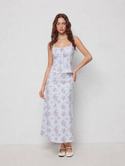 Cider - Floral Women's Square Neck Drawstring Skirt Set Baby Blue