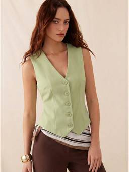 Cider - Knotted Cinched Waist Women V-Neck Sleeveless Vest Top Green
