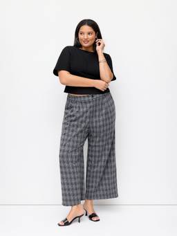 Cider - Plaid Women's Mid-Waist Pleated Wide-Leg Trousers Black
