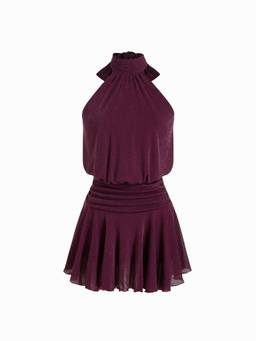 Cider - Stand Collar Women Sleeveless A-Line Mini Dress Burgundy