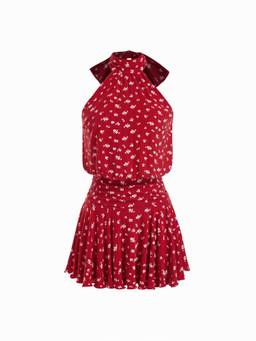 Cider - Stand Collar Women Sleeveless A-Line Mini Dress Red