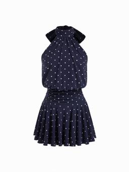 Cider - Stand Collar Women's Sleeveless A-Line Mini Dress Navy Blue