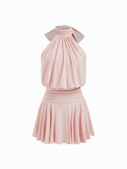 Cider - Stand Collar Women's Sleeveless A-Line Mini Dress Pink