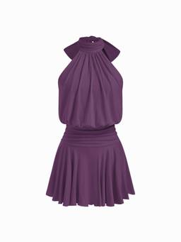 Cider - Stand Collar Women's Sleeveless A-Line Mini Dress Purple