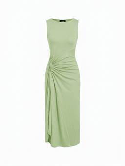 Cider - Side Twist Draped Women’s Sleeveless Boat Neck Midi Dress Green