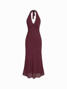 Cider - Chiffon Sweetheart Women's Backless Tie-Up Mermaid Maxi Dress Wine