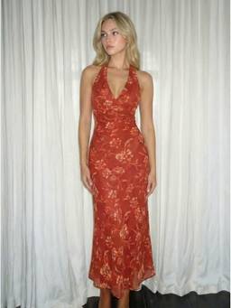 Cider - Chiffon Women's Floral Sweetheart Halter Maxi Dress Burgundy