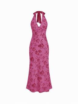 Cider - Chiffon Women's Floral Backless Tie-Up Mermaid Maxi Dress Purple