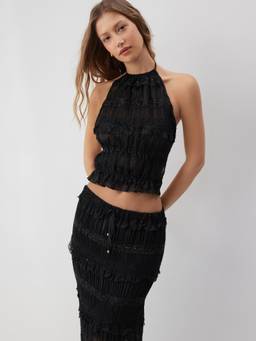 Cider - Jacquard Textured Women Ruffled Skirt Set Black