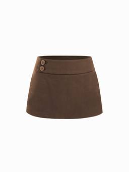 Cider - Cotton Women's Low Rise Button A-Line Mini Skirt Brown