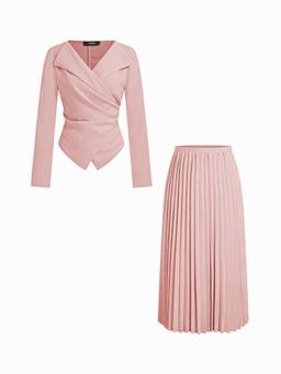 Cider - Tie Back Women's Asymmetrical Hem Skirt Set Pink