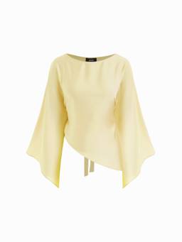 Cider - Satin Women's Boat Neck Bell Sleeve Asymmetrical Blouse Yellow