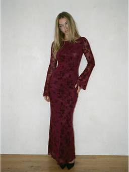 Cider - Velvet Women's Floral Boat Neck Backless Maxi Dress Burgundy