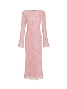 Cider - Velvet Women's Floral Boat Neck Tie-Back Maxi Dress Pink