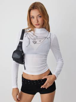 Cider - Graphic Women Ruched Full Sleeve Tee White