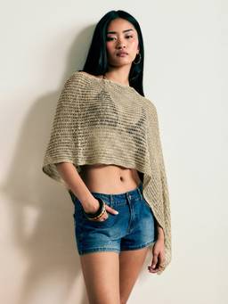 Cider - Multi-way Women's Asymmetric Knit Poncho Top Khaki