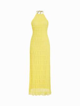 Cider - Chiffon Women's Halter Neck Ruched Maxi Dress Yellow