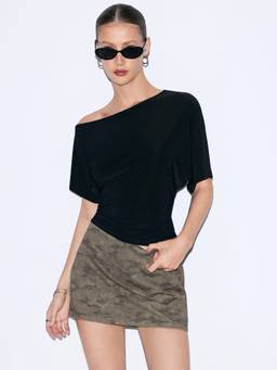 Cider - Cotton Blend Women High-Waist Camo A-Line Mini Skirt Olive