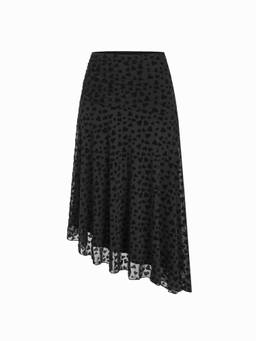 Cider - Mesh Flocking Heart Women Asymmetrical A-Line Maxi Skirt Black