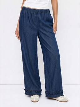Cider - Women's Mid-Rise Elastic Waist Oversized Straight-Leg Jeans Blue