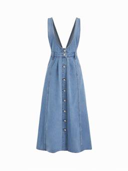 Cider - Washed Denim Women's Oversized Pinafore Maxi Dress Light Blue