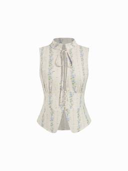 Cider - Cotton Blend Women Floral Tie-Up Neck Sleeveless Cami Top Blue