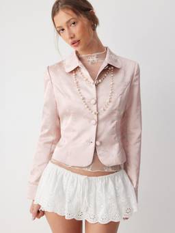 Cider - Jacquard Floral Women's Buttoned Collar Jacket Pink
