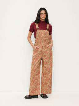 Cider - Cotton Blend Women's Floral Straight Leg Jumpsuit Tan